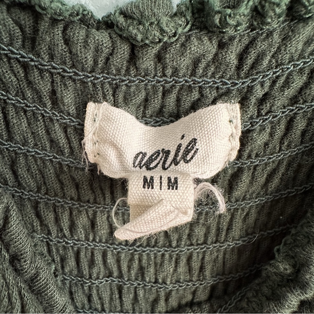 aerie Olive Green Smocked Wide-Leg Jumpsuit - Picture 6 of 9